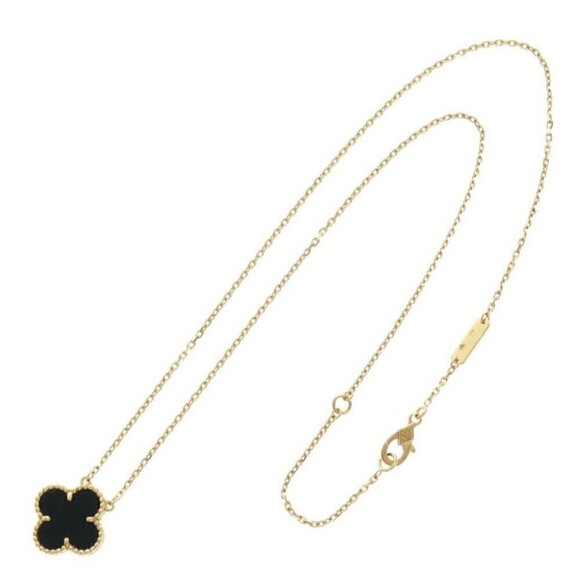 Womens Pendant Necklace Gold Plated & Black Irish Shamrock, Festival, Boho, VINT - Picture 1 of 5